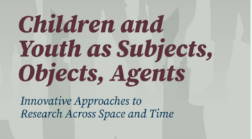 The cover of the book, with silhouettes of people's shadows on the cover. The title is on the cover, reading "Children and Youth as Subjects, Objects, Agents." 